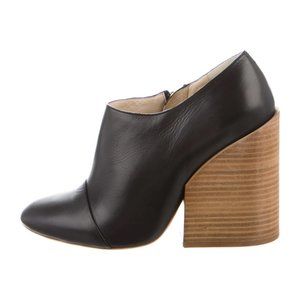 CHLOE  black leather booties with wood heel